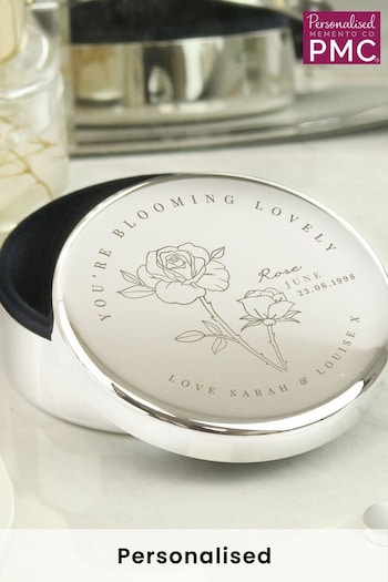 Personalised June Birth Flower Round Trinket Box by PMC (E30630) | £20