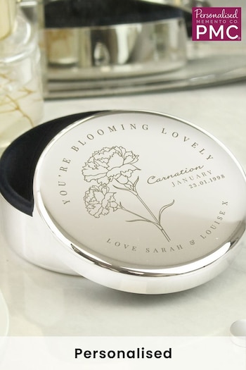 Personalised January Birth Flower Round Trinket Box by PMC (E30632) | £20