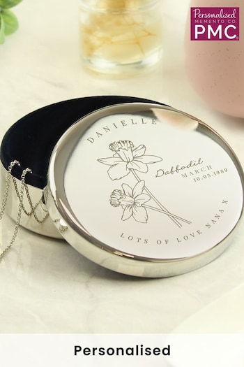 Personalised March Birth Flower Round Trinket Box by PMC (E30633) | £20