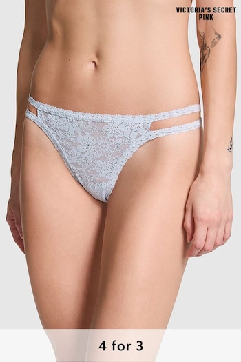 Victoria's Secret PINK Hydrangea Blue Diamante Thong Floral Lace Knickers (E31161) | £9