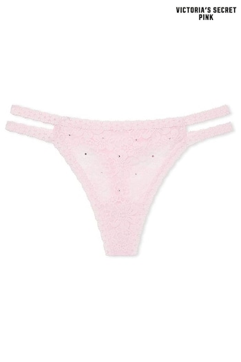 Victoria's Secret PINK Pink Tulip Diamante Thong Floral Lace Knickers (E31168) | £9