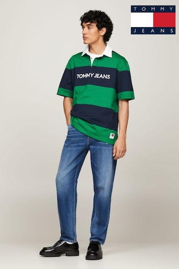Tommy hartjes Jeans Green Classics Short Sleeved Rugby Polo Shirt (E31466) | £70