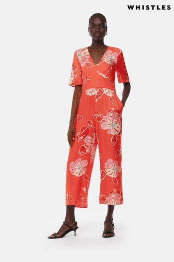 Whistles Orange Hibiscus Print Aimee Jumpsuit (E31710) | £169