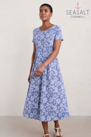 Seasalt Cornwall Blue Veronica Short Sleeve Jersey Midi Dress (E32119) | £66