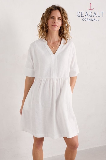 Seasalt Cornwall White Petite Draw Kiln Linen Dress (E32278) | £76