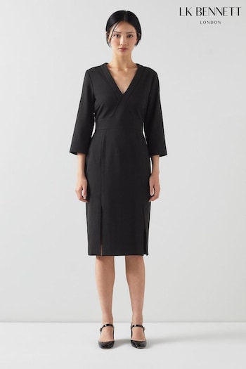 LK Bennett Sky Petite Black Lenzing™ Ecovero™ Viscose Blend Crepe Black Dress (E32366) | £329