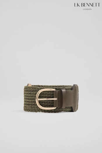 LK Bennett Green Eliana Khaki Woven Cotton And Leather Wide Belt (E32415) | £89