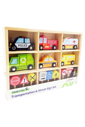 Tooky Toy Wooden Transportation & Street Signs Set (E32683) | £18