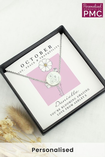 Personalised October Birth Flower Necklace and Box by PMC (E32696) | £20
