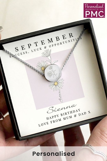 Personalised September Birth Flower Necklace and Box by PMC (E32699) | £20