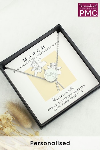 Personalised March Birth Flower Necklace and Box by PMC (E32702) | £20