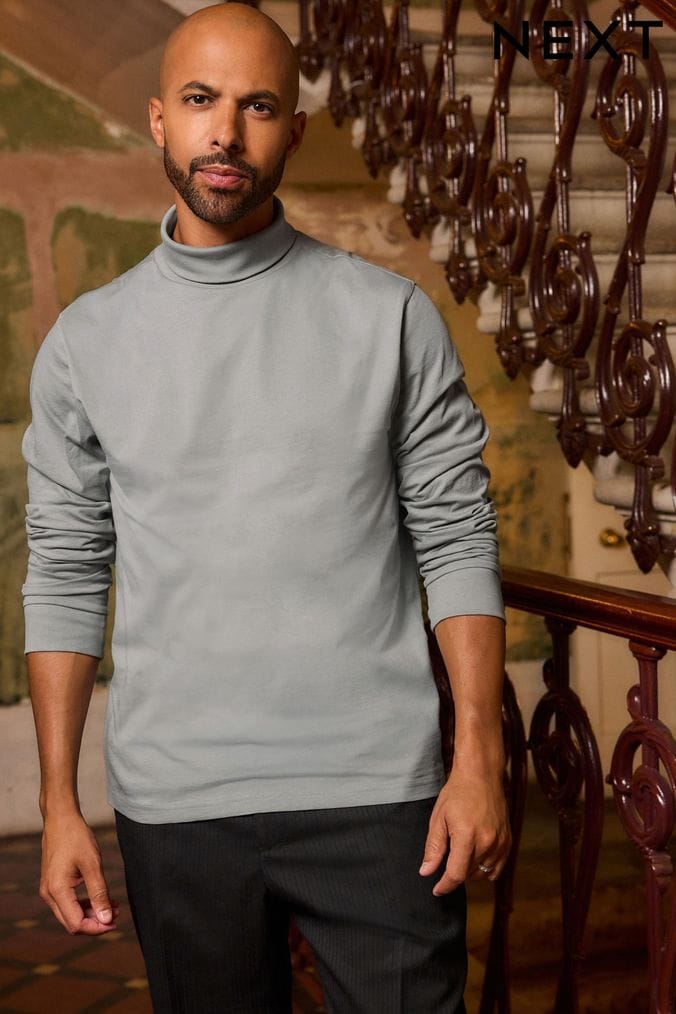 Buy Men s Long Sleeve Polo Neck 100 Cotton Tops Online Next UK