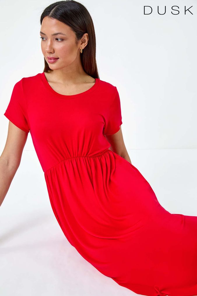 Buy Women s Red Summer Dress Short Sleeve Plain Dresses Online Next UK