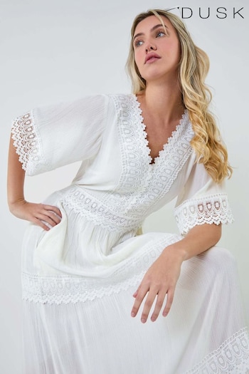 Dusk White Tiered Lace Detail Maxi Dress (E32911) | £62