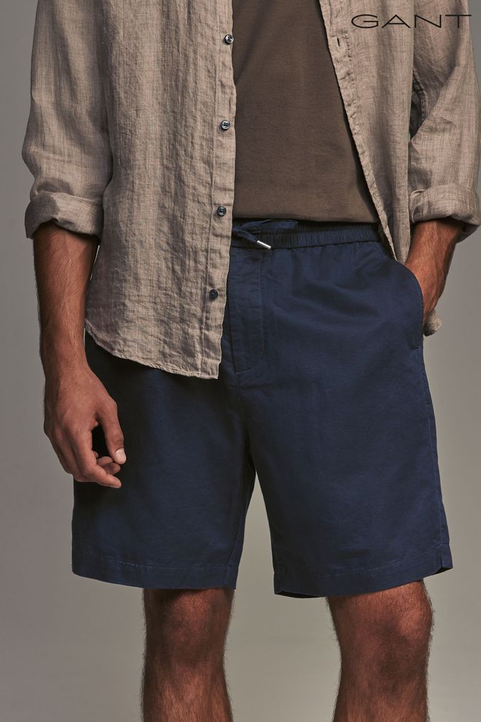Buy Men s Linen Elasticated Shorts Online Next UK