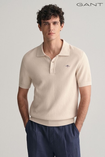 GANT Cream Structured Cotton Polo Sweater (E33110) | £110