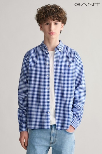 GANT Blue Teens Shield Gingham Poplin 100% Cotton Shirt (E33163) | £65