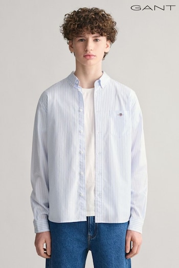 GANT Blue Teens Shield Striped Poplin 100% Cotton Shirt (E33168) | £65