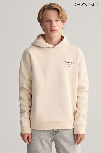 GANT Cream Teens Script Graphic 100% Cotton Hoodie (E33184) | £85