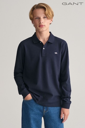 GANT Blue Teens Shield Piqué Polo floral-embroidered Shirt (E33187) | £60