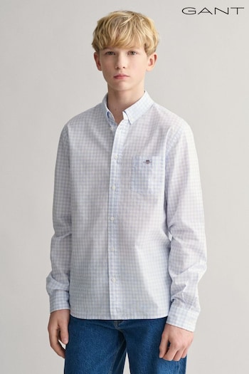 GANT Blue Teens Shield Gingham Poplin 100% Cotton Shirt (E33188) | £65