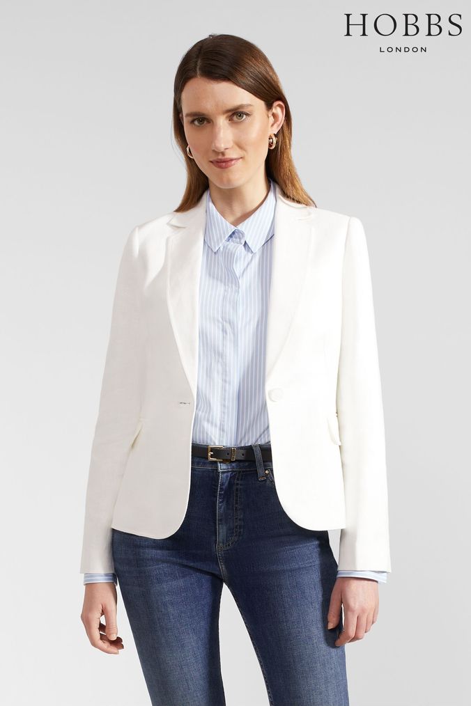 Petite white linen blazer shop