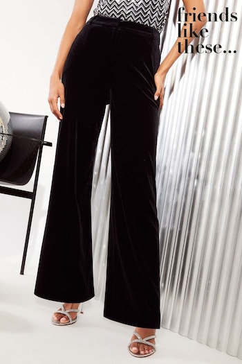 Friends Like These Black Velvet Tailored Wide Leg Trousers Co Ord Suit (E33369) | £39