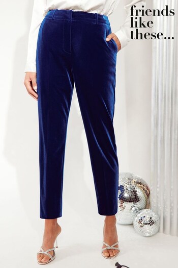 Friends Like These Blue Petite Velvet Tailored Ankle Grazer Trousers Co Ord Suit (E33465) | £35