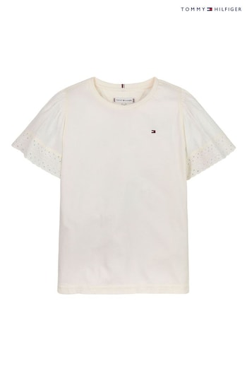 Tommy Hilfiger Broderie Anglaise Regular Fit White T-Shirt (E33558) | £26 - £29