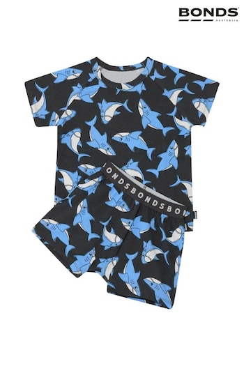 Bonds Blue Shark Print Top & Shorts Pyjama Set (E33657) | £25