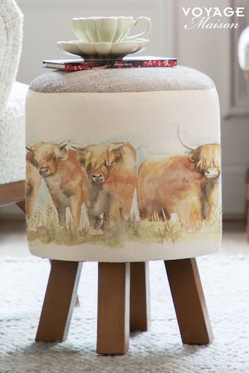 Voyage Maison Cream Monty Highland Cattle Animal Footstool (E35272) | £80