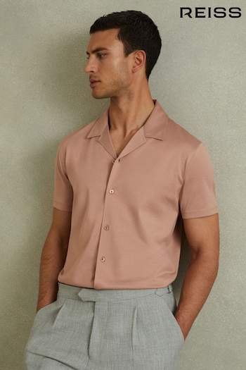 Reiss Dusty Rose Caspa Mercerised Cotton Cuban Collar Shirt (E35491) | £68