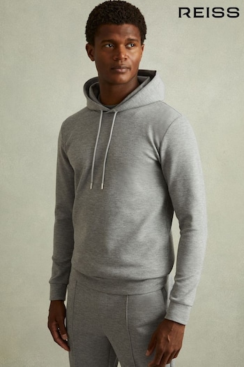 Reiss Grey Melange Fabien Interlock Jersey Hoodie (E35498) | £118