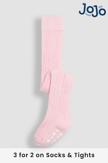 JoJo Maman Bébé Pale Pink Cable Ribbed Tights (E35730) | £9.50