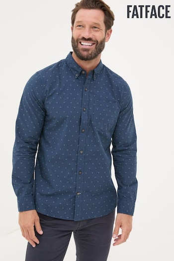 FatFace Navy Long Sleeve Dobby 100% Cotton Shirt (E35761) | £52