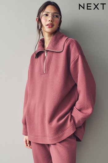 Pink Textured Half Zip Jumper (E35867) | £28