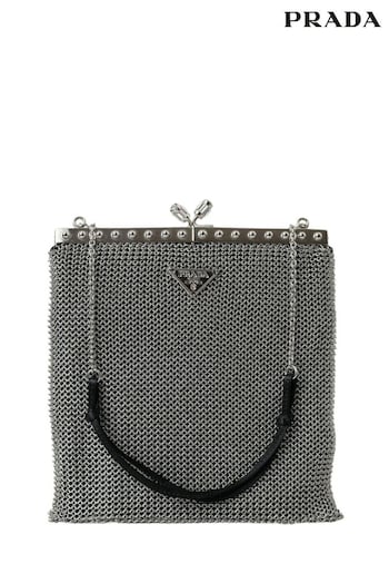 Prada A-Navy Silver Metal Chain Shoulder Evening Black Bag (E36558) | £1,405