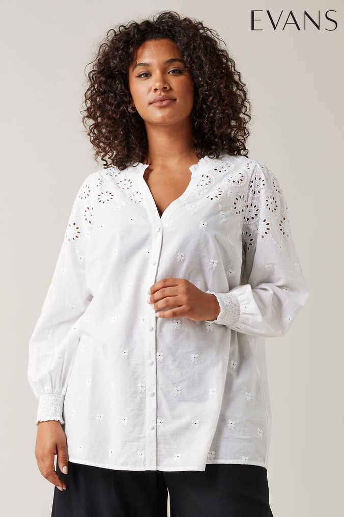 Buy Women s Shirts White Long Sleeve Broderie Tops Online Next UK