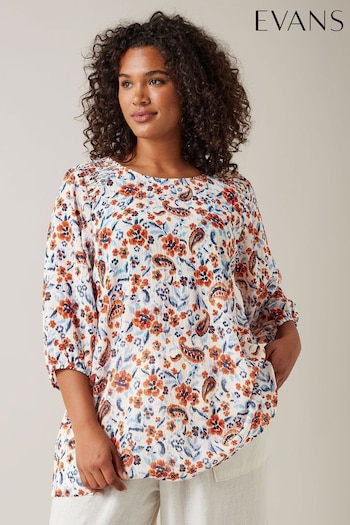 Evans Cream Floral Textu Top (E37404) | £39