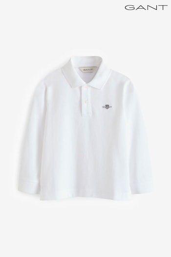 GANT White Shield Kids Long Sleeve Piqué 100% Cotton Polo Shirt (E37460) | £50