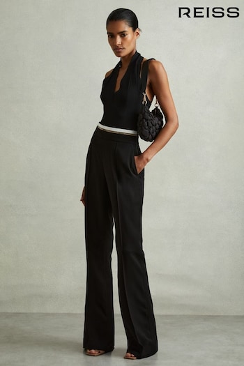 Reiss Black Sian Waistband Detail Wide Leg con trousers (E38860) | £168