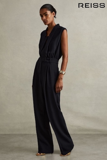 Reiss Navy Sara Tux Pleated Jumpsuit (E38871) | £248