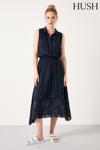 Hush Blue Sleeveless Broderie Kensington Midi Dress evan (E39128) | £99