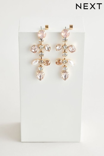 Pink Tone Jewelled Drop Earrings Made With Recycled Iron (E39913) | £14