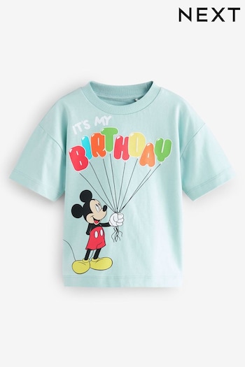 Blue Mickey Mouse Short Sleeve Birthday 100% Cotton T-Shirt (12mths-8yrs) (E39934) | £11 - £13