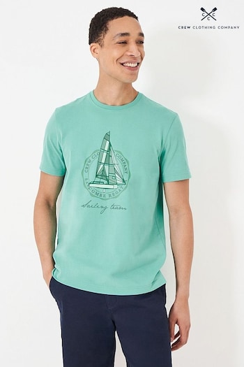 Crew Narin Clothing Company Green Printed Sailing Boat Graphic T-Shirt (E40485) | £29