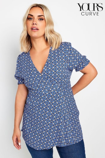 Yours Curve Blue Wrap Frill Sleeve Blouse (E41030) | £24