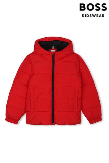 BOSS Red Chest Logo Hooded Puffer Jacket (E41110) | £165 - £199.95