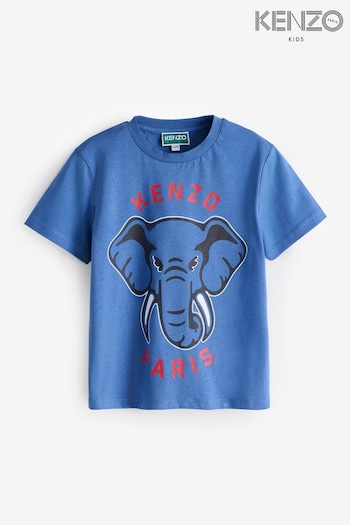 KENZO KIDS Blue Elephant Logo Short Sleeve T-Shirt (E41203) | £65 - £85
