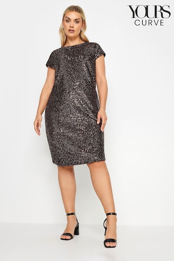 Yours Curve Black Sequin Embellished Velvet Midi Dress Mittelblaue (E41283) | £37